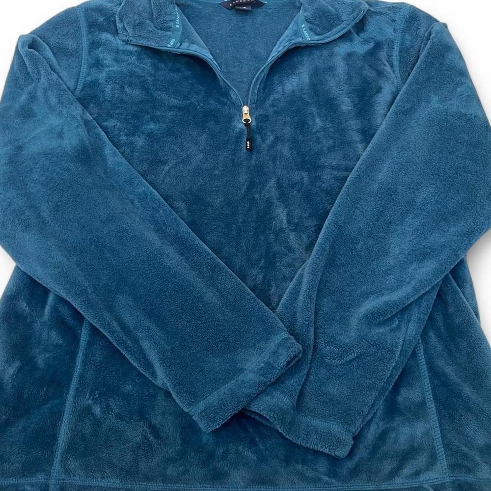Lands End Womens Quarter Zip Fleece Pullover Teal Blue Mock Neck Size L 14-16 - Picture 2 of 7